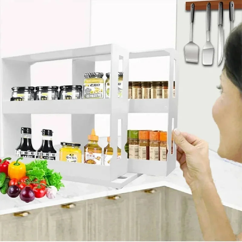 2 Tier Rotating Spice Rack Multi-Function Slide Out Storage Shelf for Kitchen Cabinet Cupboard Pantry Countertop Organization